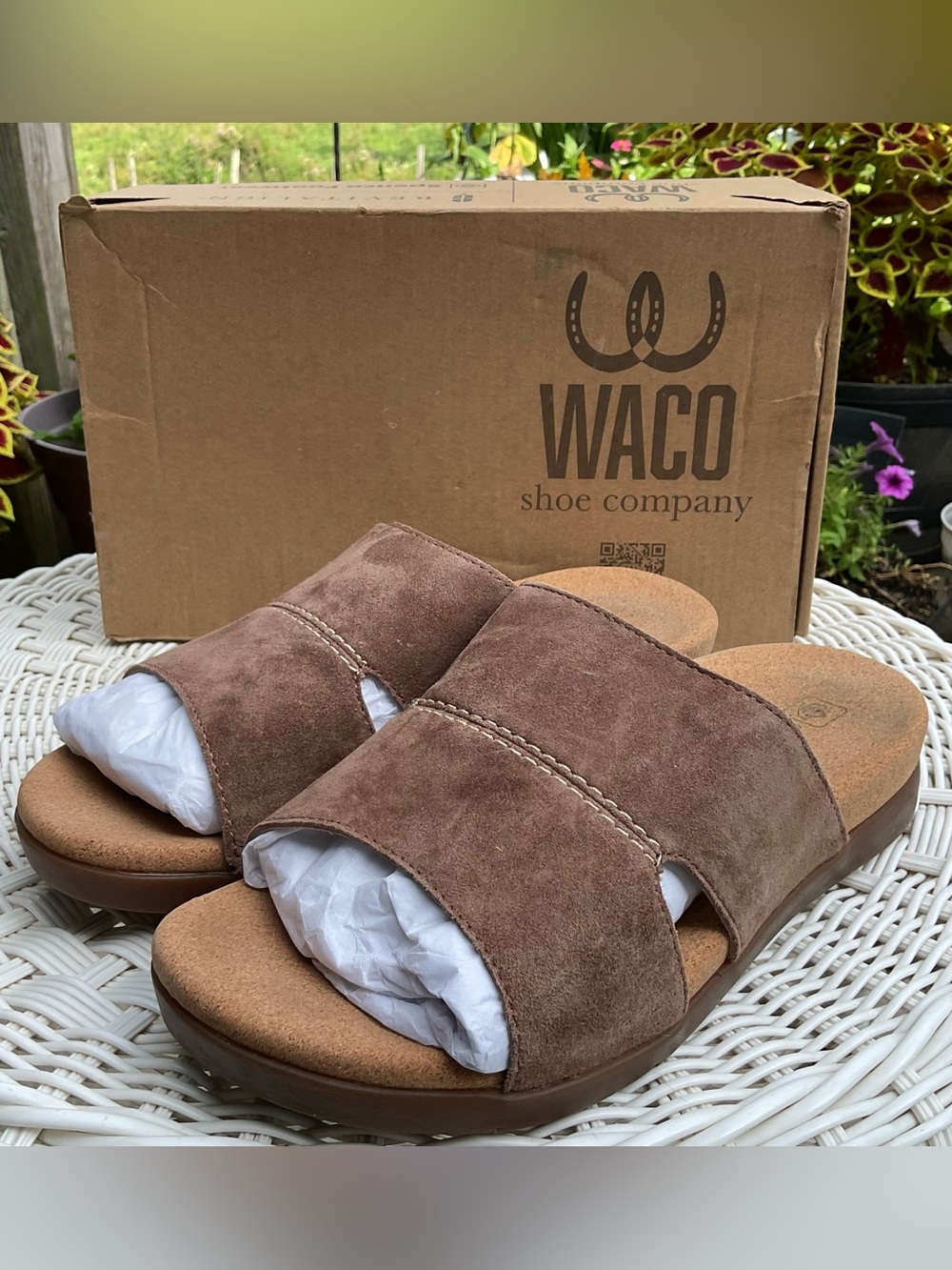 Waco Sunrise Suede Orthotic Slide Sandals Brown 7.5 Wide Comfort